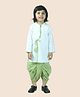 Junitos Pure Cotton Full Sleeves Leheriya Printed  Coordinating Kurta And Dhoti Set - White & Green
