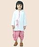 Junitos Pure Cotton Full Sleeves Leheriya Printed  Coordinating Kurta And Dhoti Set - White & Pink