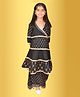 misbis Three Fourth Sleeves Foil Abstract Detailed & Gota Lace Embellished Kurta Sharara Set - Black