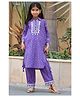 misbis Three Fourth Sleeves Striped & Gota Lace Embellished Coordinating Kurta Pant Set - Purple