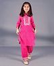 misbis Three Fourth Sleeves Striped & Gota Lace Embellished Coordinating Kurta Pant Set - Pink
