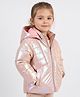 Bonfino Full Sleeve Hooded Puffer Jacket with Holographic Effect Print - Pink