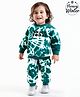 Babyoye 100% Cotton Knit Full Sleeves Tie & Dyed Winter Wear T-Shirt & Pant Set with Text Print & Cargo Pocket Detailing - White & Blue