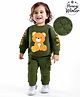 Babyoye 100% Cotton Knit Full Sleeves Winter Wear T-Shirt & Pant Set with Bear Print & Cargo Pocket Detailing - Green
