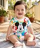 Babyhug Disney Interlock Knit  Half Sleeves Onesie with Mickey Mouse Graphics - Multicolour