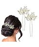 Lykaa Flower Hair Clip Rhinestone Bun Hairpin, Side Pin/Comb Pin/Jooda Pin - Pack of 2 Hair Claw (Silver)