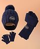 Pine Kids Woollen Cap & Muffler Set With Gloves Navy Blue - Diameter 16 cm