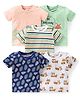 Babyhug Cotton Knit Half Sleeves T-Shirts With Leafy Graphics Pack of 5 - Multicolor