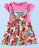 Babyhug Single Jersey Knit Frock With Half Sleeves Inner Tee With Floral & Text Print  - White & Pink