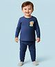 Babyoye Cotton Modal Blend Knit Full Sleeves Pullover Thermal Vest & Pant Set with Animal Print -Navy Blue