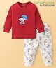 Babyoye Cotton Knit Drop Needle Full Sleeves Thermal Inner Wear Set With Elephant Print - Red & White