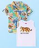 Babyhug Cotton Knit Half Sleeves Safari Theme Printed Shirt With Inner Tee - Teal Green