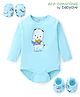 Babyoye 100% Cotton Knit  With Eco Jiva Finish Full Sleeves Onesie with Pair of Mittens & Booties Bear Print - Blue