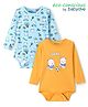 Babyoye 100% Cotton Knit With Eco- Jiva Finish Full Sleeves Onesies with Bear Print Pack of 2 - Blue & Yellow