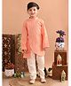 Superminis Full Sleeves Self Designed Embroidered Kurta & Pyjama Set - Peach