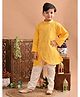 Superminis Full Sleeves Self Designed Embroidered Kurta & Pyjama Set - Yellow