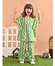 Superminis Pure Cotton Half Batwing Sleeves Zig Zag Printed Coordinating Kaftaan & Pant Set - Green