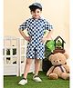 Superminis Rayon Half Sleeves Yin Yang Checked Shirt With Coordinating Shorts - Blue
