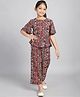 BaawRi Half Sleeves Floral Printed Top With Coordinating Pant - Red