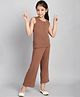 BaawRi Cotton Sleeveless Ribbed Solid Top With Coordinating Pant - Brown