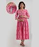 Step Queen Three Fourth Sleeves Floral Printed Maternity Dress With Concealed Zipper Nursing Access - Pink