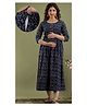 Step Queen Three Fourth Sleeves Floral Printed Maternity Dress With Concealed Zipper Nursing Access - Blue
