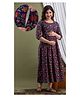 Step Queen Three Fourth Sleeves Floral Printed Maternity Dress With Concealed Zipper Nursing Access - Blue