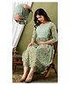 Step Queen Three Fourth Sleeves Floral Printed Dress With Zipper Nursing Access - Green