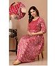 Step Queen Three Fourth Sleeves Floral Printed Dress With Zipper Nursing Access - Red