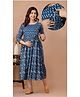 Step Queen Three Fourth Sleeves Floral Printed Maternity Dress With Zipper Nursing Access - Blue
