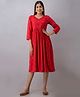 Step Queen Three Fourth Sleeves Floral Printed Dress With Zipper Nursing Access - Red