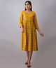 Step Queen Three Fourth Sleeves Floral Printed Dress With Zipper Nursing Access - Yellow