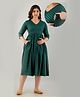 Step Queen Three Fourth Sleeves Abstract Printed Maternity Dress With Zipper Nursing Access - Green