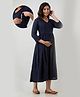 Step Queen Three Fourth Sleeves Abstract Printed Maternity Dress With Zipper Nursing Access - Blue