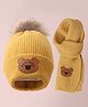 Babyhug Woollen Cap & Scarf with Bear Patch & Pom Pom - Yellow