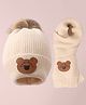 Babyhug Woollen Cap & Scarf with Bear Patch & Pom Pom - White