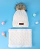 Pine Kids Woolen Cap & Muffler Set with Pom Pom - White