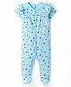 Doodle Poodle Cotton Knit Half Sleeves with Frill Detailing Sleepsuit Bunny & Floral Print - Blue