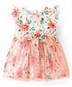 Babyhug Woven Frill Sleeves Frock with Bow Applique & Floral Print - White