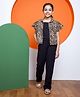 NEUDIS Frill Sleeves Animal Printed Shirt & Trousers Set With Inner Tee - Black
