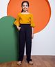 NEUDIS Three Fourth Bell Sleeves Swiss Dots Designed Top & Trousers Set - Yellow & Black