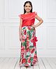 NEUDIS Sleeveless Floral Printed & Lace Embellished Lehenga & Choli Set - Red & Green