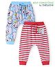 Babyoye Disney Interlock Knit Full Length Diaper Leggings with Striped & Dumbo Graphics Pack of 2 - Red & Blue