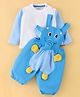 WOW Cotton Full Sleeves Dungaree Set with Elephant Applique - Blue