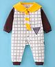 Child World Interlock Full Sleeves Sailor Neck Checked Romper With Tie - White & Golden