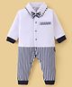 Child World Interlock Knit Party Striped Romper with Bow - White