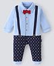 Child World Interlock Knit Full Sleeves Party Printed Romper with Bow - Light Blue