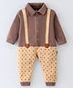 Child World Interlock Knit Full Sleeves Party Printed Romper with Bow -Brown