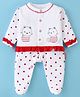 Child World Interlock Knit Full Sleeves Polka Dot Printed Footed Sleep Suit with Kitty  Embroidery & Frill Detailing - Red & White
