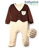 Babyoye Cotton Knit Full Sleeves Winter Wear  Romper with Bear Patch - Brown